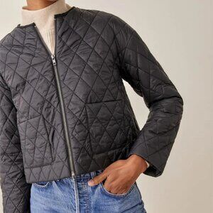 Reformation Quilted Fleet Jacket in Black Nylon Size Small